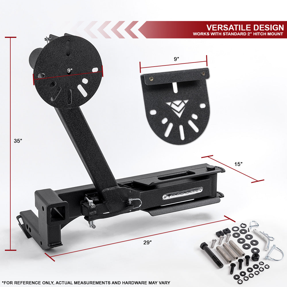 Armordillo Trailer Hitch Spare Tire Carrier (2" Receiver) - Texture Black
