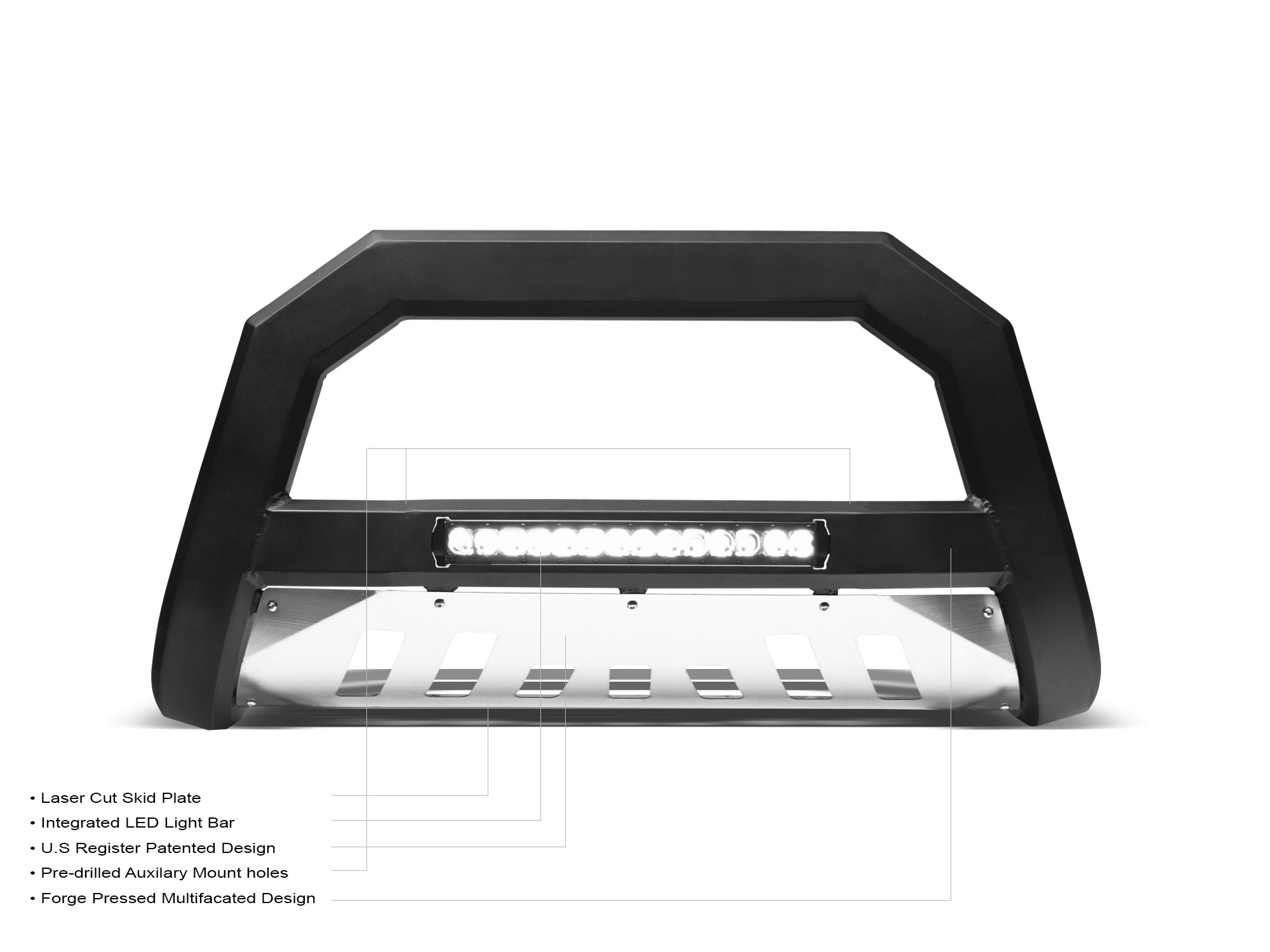 Armordillo 2019-2023 Ford Ranger AR Bull Bar w/LED - Matte Black w/ Aluminum Skid Plate