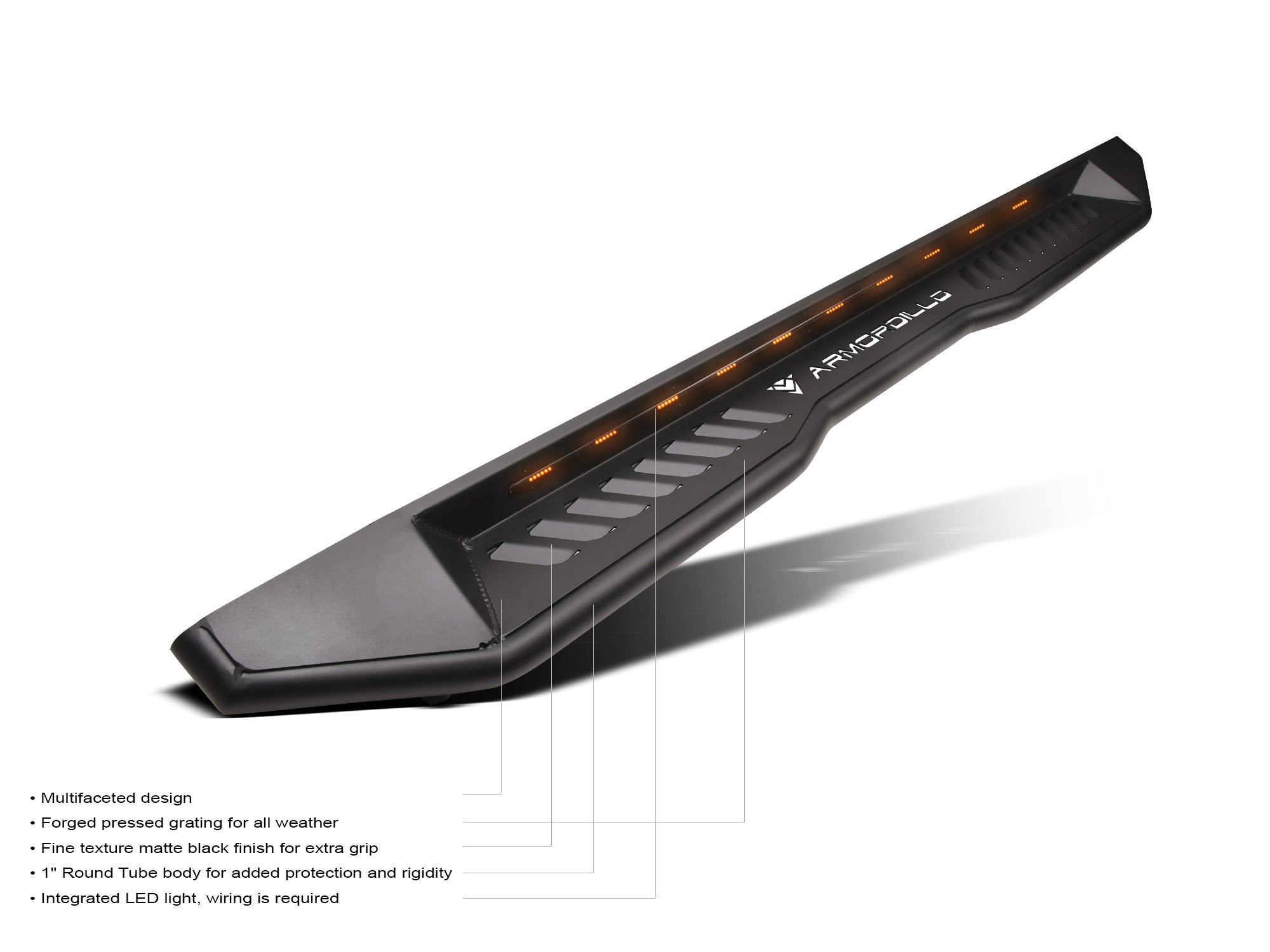 Armordillo 2007-2018 Chevrolet Silverado 1500/2500/3500 Double Cab FX Running Board w/ LED - Matte Black