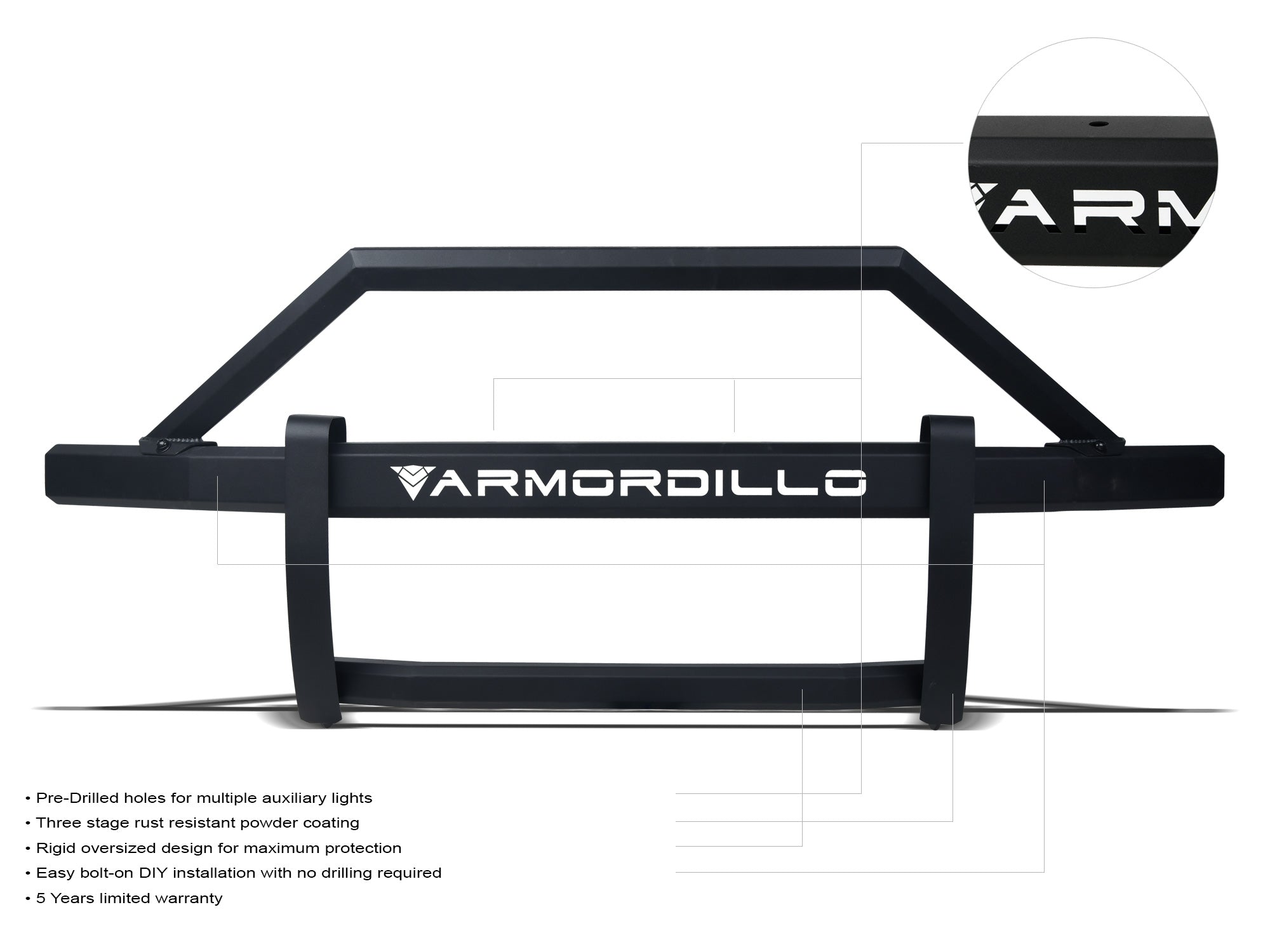 Armordillo 2007-2013 GMC Sierra 1500 AR2 Pre-Runner Guard - Matte Black - Armordillo USA by I3 Enterprise Inc.