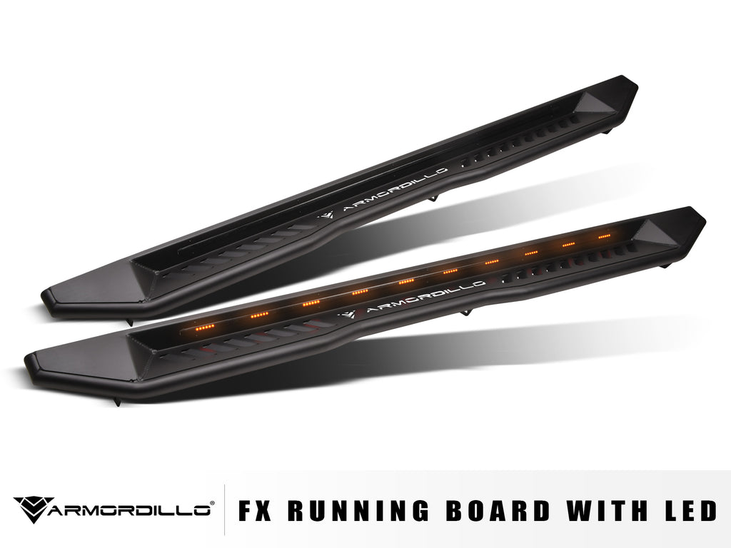 Armordillo 2015-2022 福特 F-150 - Super Crew FX 踏板带 LED - 哑光黑色